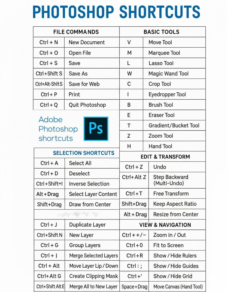 Adobe Photoshop Shortcuts for Designer💥🔥