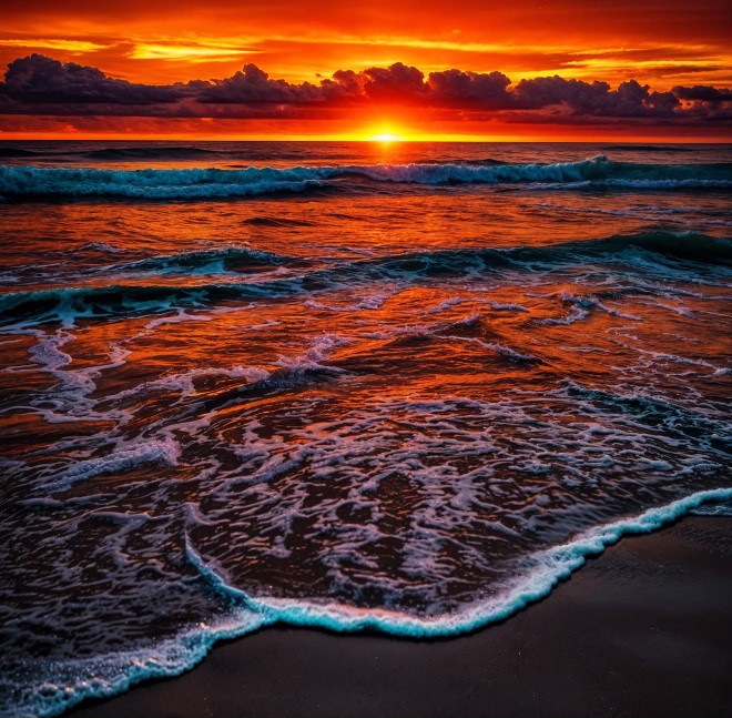 Fiery waves at sunset in Maui, Hawaii!