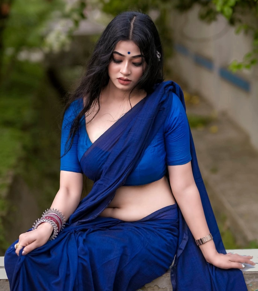 Keya Ghosh - West Bengal Beautiful Saree Blouse Model - Blue Blouse Blue Saree Lover - Indian Women Saree Blouse Beauty - Blue Saree Blouse Fashion