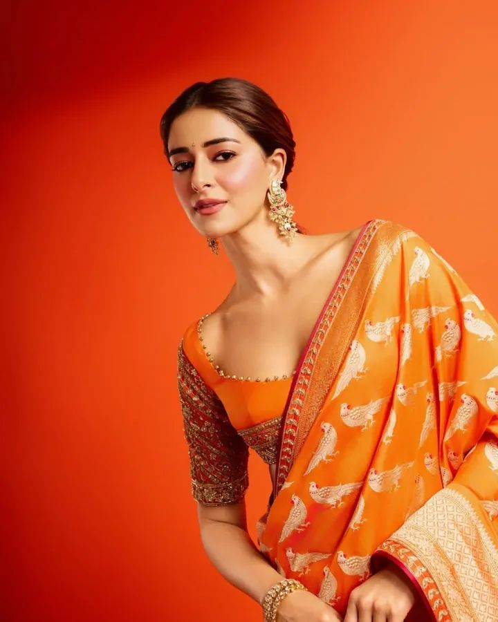 Ananya Panday - Gorgeous Orange Banarasi Saree - Film Fare Fashion - Bollywood Actor Saree Shoot - Bollywood Saree Model - Bollywood Saree Blouse Style - Bollywood Blouse Design - Bollywood Girl Photo - Bollywood Saree Shoot - Bollywood Blouse Fashion - Bollywood Saree Photoshoot - Bollywood Saree Style