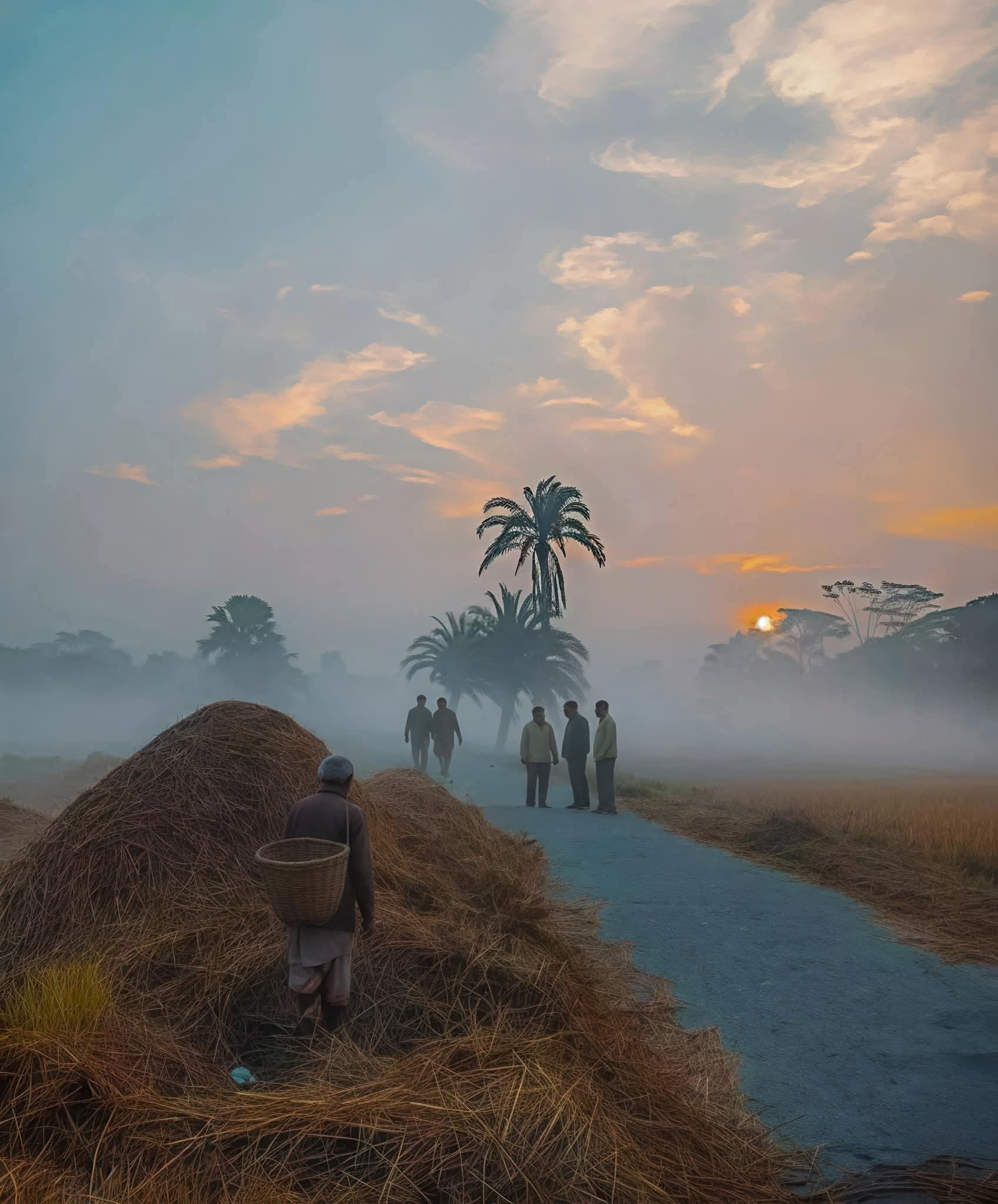 কুয়াশা ঢাকা ভোরে কর্মব্যস্ত মানুষের পথচলা। এ যেন এক জীবন্ত ছবি।🌿