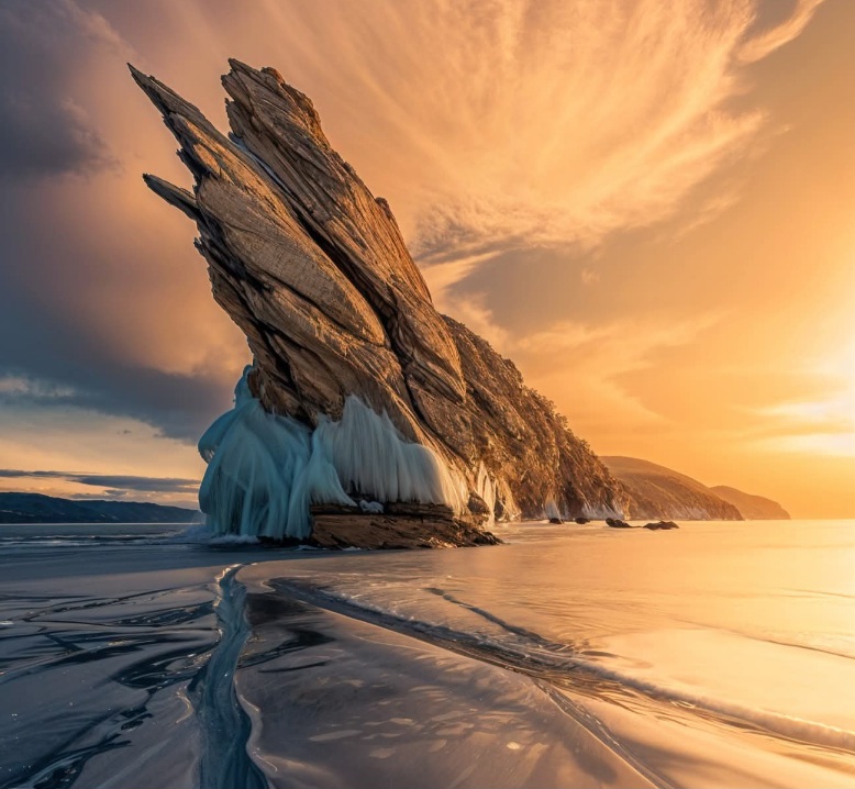 ❄️ Frozen giants at Lake Baikal, Russia!