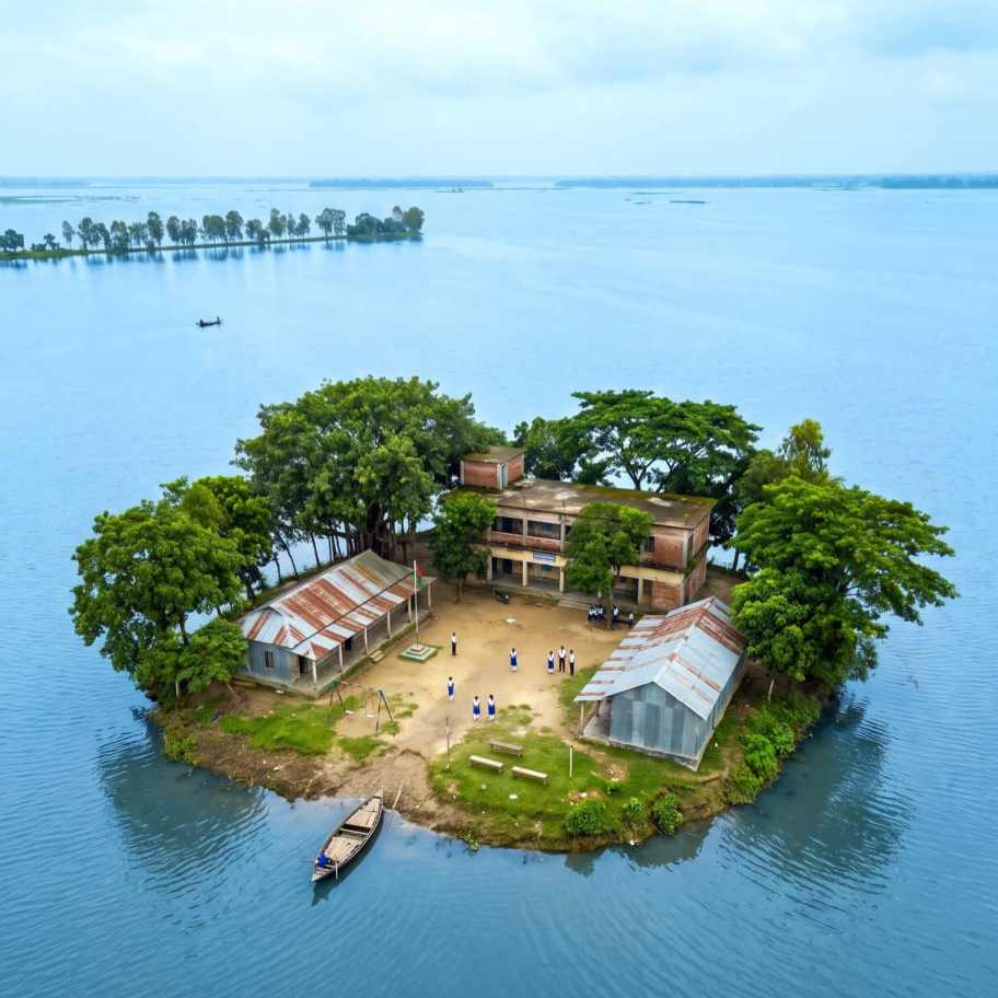চারদিকে পানি, তবুও থেমে নেই পড়াশোনা।🌊এভাবেই বর্ষাকালে চলে নেত্রকোণার হাওরের শিক্ষা।💒
